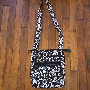 Thirty one crossbody purse bag damask black white